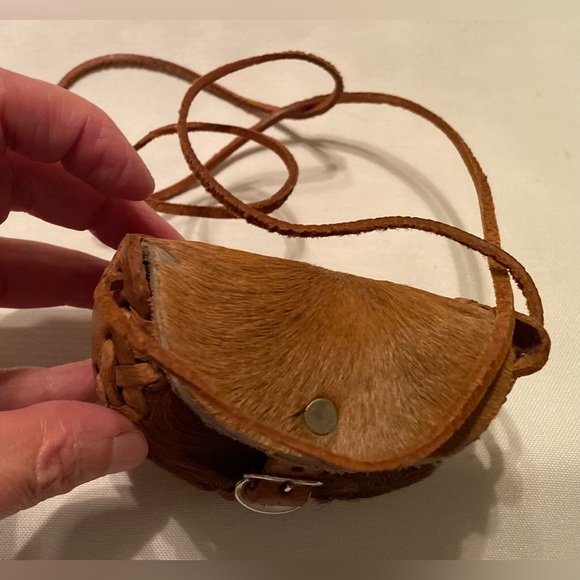 Navajo Style Mini Leather and Deer Skin Hand Tooled Crossbody Bag  Vintage - Picture 7 of 7
